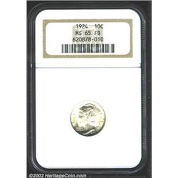 1924 10C MS65 Full Bands NGC. A lustrous Gem with light apricot patina and an impressive strike. The