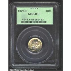 1924-D 10C MS64 Full Bands PCGS. Light gold patina, with a hint of blue-violet color at 3 o'clock on