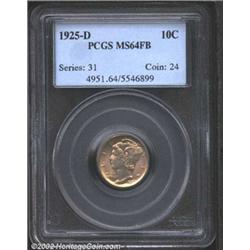 1925-D 10C MS64 Full Bands PCGS. Lustrous and beautifully preserved with rich lilac and dove-gray co