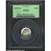 1925-S 10C MS65 PCGS. The obverse has wisps of tobacco-brown patina, while the reverse is essentiall