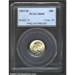 1927-D 10C MS64 PCGS. Light apricot patina. Flashy and carefully preserved with a typical strike. St