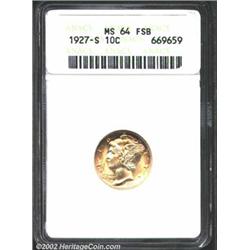 1927-S 10C MS64 Full Bands ANACS. Peripheral freckles of golden-brown and rose-mauve patina. Well st