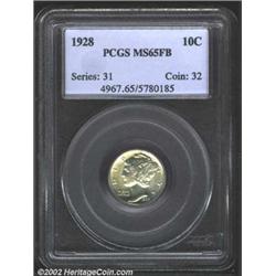 1928 10C MS65 Full Bands PCGS. Both sides have faint wisps of gold patina. A flashy Gem with an exce