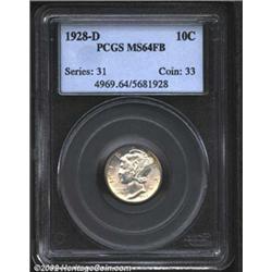 1928-D 10C MS64 Full Bands PCGS. Both sides have wispy tan patina. A lustrous near-Gem with a pleasi