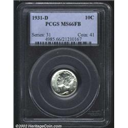 1931-D 10C MS66 Full Bands PCGS. A brilliant and flashy Gem with seemingly pristine surfaces. A vert