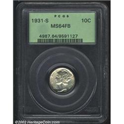 1931-S 10C MS64 Full Bands PCGS. Pastel gold and rose colors. A sharply struck and lustrous near-Gem