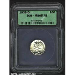 1935-D 10C MS65 Full Bands ICG. A stone white Gem that has flashy fields and a very good strike. Exq