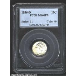 1936-D 10C MS66 Full Bands PCGS. Milky green-gray patina. A lustrous Gem with a razor-sharp strike a