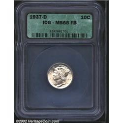 1937-D 10C MS68 Full Bands ICG. An otherwise readily obtainable Mercury Dime from the 1930s, the '37