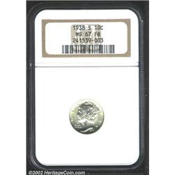 1938-S 10C MS67 Full Bands NGC. A highly lustrous and essentially brilliant Superb Gem with nearly p