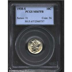 1938-S 10C MS67 Full Bands PCGS. A flashy Superb Gem that is essentially pristine. Light yellow-gree