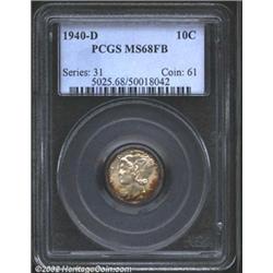 1940-D 10C MS68 Full Bands PCGS. A flashy and mildly prooflike Superb Gem that has pleasing surfaces