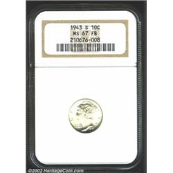 1943-S 10C MS67 Full Bands NGC. A flashy Superb Gem that has faint yellow-green color. Well struck w