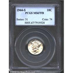 1944-S 10C MS67 Full Bands PCGS. Bright silver surfaces with excellent luster and strike, and full b
