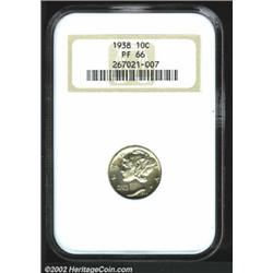 1938 10C PR66 NGC. The abundant pale apricot patina is interrupted with russet hues near the portrai
