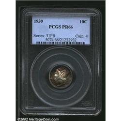 1939 10C PR66 PCGS. Deep rings of rose and sea-green patina frame the brilliant obverse center, whil