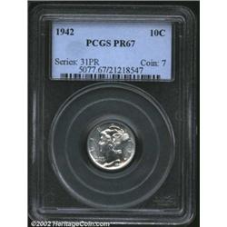 1942 10C PR67 PCGS. A brilliant Superb Gem that has remarkably undisturbed surfaces. The final proof