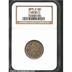 1875-S 20C MS65 NGC. One of several high grade '75-S Twenty Cent pieces in this sale, this coin is f
