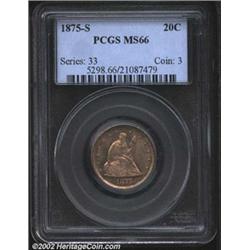 1875-S 20C MS66 PCGS. We are pleased to be offering two premium quality Gem representatives of this,