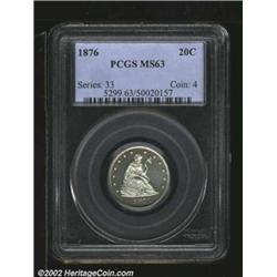 1876 20C MS63 PCGS. A well struck example that strongly resembles a cameo proof. Light gray patina a
