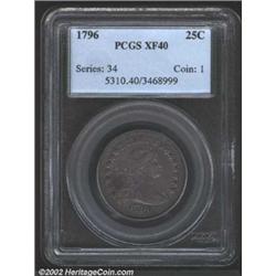 1796 25C XF40 PCGS. B-2, R.3. Authorized by the Mint Act of April 2, 1792, the Quarter was not, howe