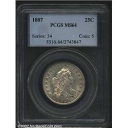 1807 25C MS64 PCGS. B-1, R.2. The fourth and final Quarter of the Draped Bust, Heraldic Eagle type,.