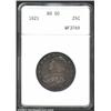 1821 25C AU50 ANACS. B-4, R.2. The margins have rich aqua-blue and violet patina, while the centers.