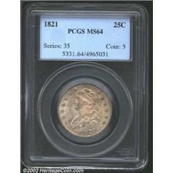 1821 25C MS64 PCGS. B-5, R.4. With the exception of "B-6," of which only two coins are believed exta