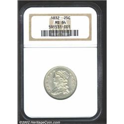 1832 25C MS64 NGC. B-2, R.2. A beautiful, untoned specimen with lustrous, bright silver surfaces. Th