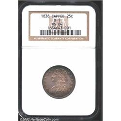 1838 25C MS64 NGC. B-1, R.1. The only variety of this last year of issue. Steel gray surfaces, with.