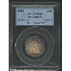 1838 25C No Drapery MS65 PCGS. Briggs 1-A. The device punches for what would become the Seated Liber