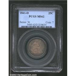 1841-O 25C MS62 PCGS. Deep burnt-orange and lavender patina. Softly struck in the centers, with mode