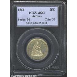 1855 25C Arrows MS63 PCGS. Reflective, bright steel surfaces. Several microscopic contact marks on t