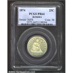 1874 25C Arrows PR64 PCGS. Both sides of this well preserved near-Gem shimmer with reflectivity bene