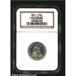 1874 25C Arrows PR65 Cameo NGC. There is an appreciable amount of mint frost over the devices, and t