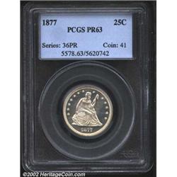 1877 25C PR63 PCGS. The Seated Liberty has a blush of apricot color, while the reverse is fully bril