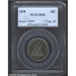 1878 25C PR65 PCGS. Lovely orange-gold, powder-blue, and aqua-green colors. An exquisitely struck Ge