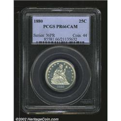 1880 25C PR66 Cameo PCGS. A lovely Cameo Gem that has a razor-sharp strike and a seemingly pristine.