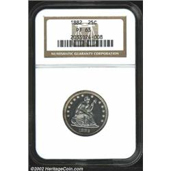 1882 25C PR63 NGC. Bright white surfaces that are deeply reflective. Some golden-russet toning by th