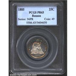 1885 25C PR63 PCGS. Golden, violet, and turquoise patina especially towards the upper peripheries wh