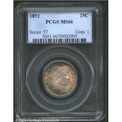 1892 25C MS66 PCGS. Every detail is fully defined and the surfaces free of all but the most trivial.