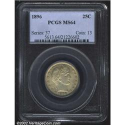 1896 25C MS64 PCGS. Pleasing matte luster with some faint orange hues. Clean well struck obverse fie