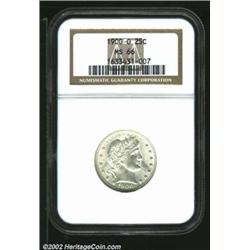 1900-O 25C MS66 NGC. Whereas the other MS66 1900-O Quarter in this sale is possessed of rich toning,