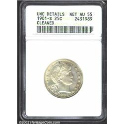 1901-S 25C--Cleaned--ANACS. Unc Details, Net AU55. Although the 1913-S has a lower original mintage,