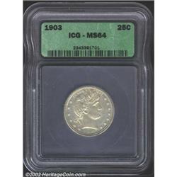 1903 25C MS64 ICG. Well defined with slight traces of PVC and noticeable prooflike surfaces. Importa