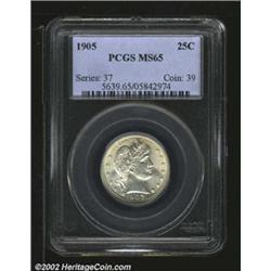 1905 25C MS65 PCGS. The 05 in the date appears to be lightly repunched north. A brilliant and lustro