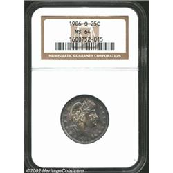 1906-O 25C MS64 NGC. The reverse has sea-green and russet peripheral patina, while the reverse has b