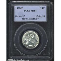 1908-D 25C MS64 PCGS. A brilliant and lustrous near-Gem with a bold strike and immaculate preservati