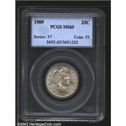 1909 25C MS65 PCGS. Light apricot patina. A lustrous Gem with an impressive strike and a virtually p