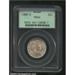 1909-D 25C MS64 PCGS. Both sides have speckled green-gold patina. The upper right corner of the shie